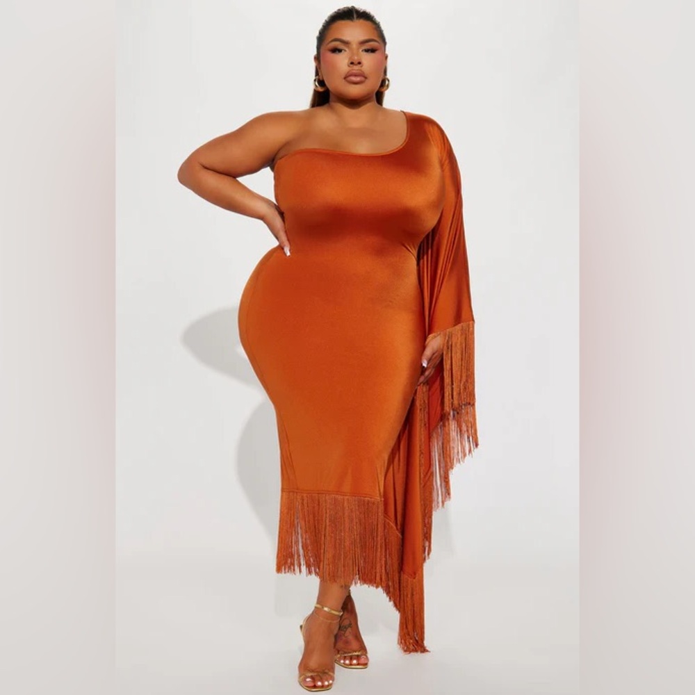 Fashion Nova fringe One-Shoulder Dress